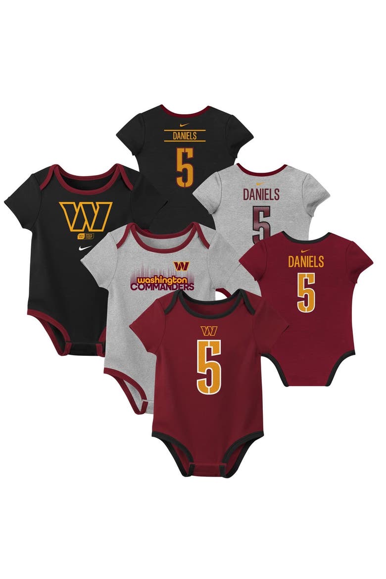 Newborn & Infant Nike Jayden Daniels Washington Commanders Name & Number 3-Pack Bodysuit Set, Main, color, Burgundy