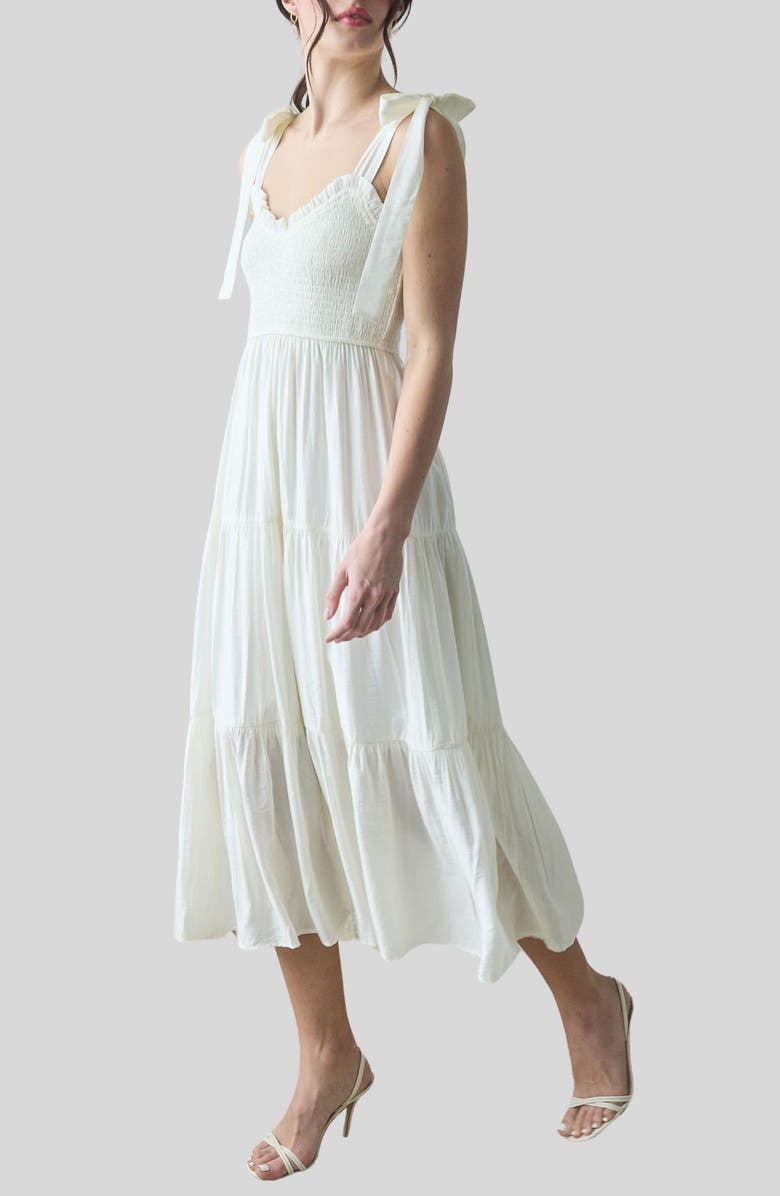 Blu Pepper Tie Shoulder Smocked Midi Sundress, Alternate, color,