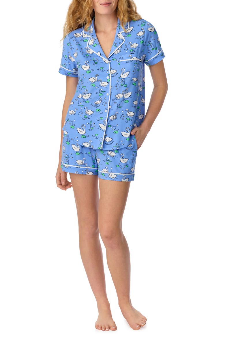 Print Short Sleeve Pajamas, Main, color, BLUE/ WHITE