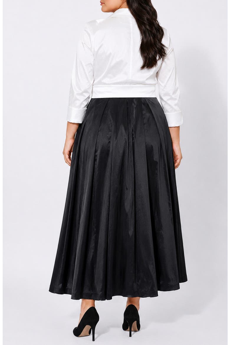 Stretch Taffeta Collar Midi Dress, Alternate, color, BLACK/ WHITE