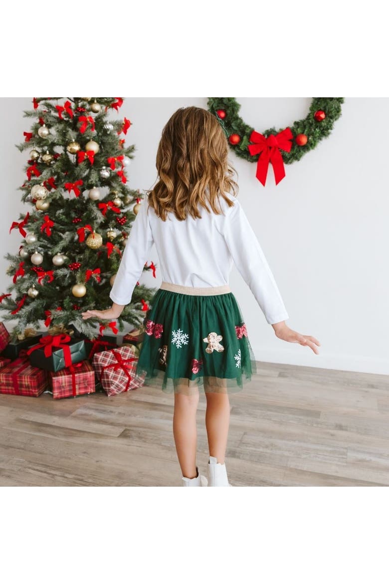 Gingerbread Joy Sequin Christmas Tutu, Alternate, color, Forest Green