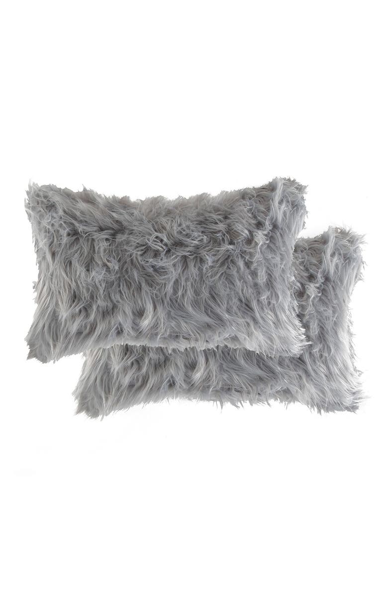 LUXE Belton Faux Fur Pillow - Set of 2 - 20" x 12", Main, color, 