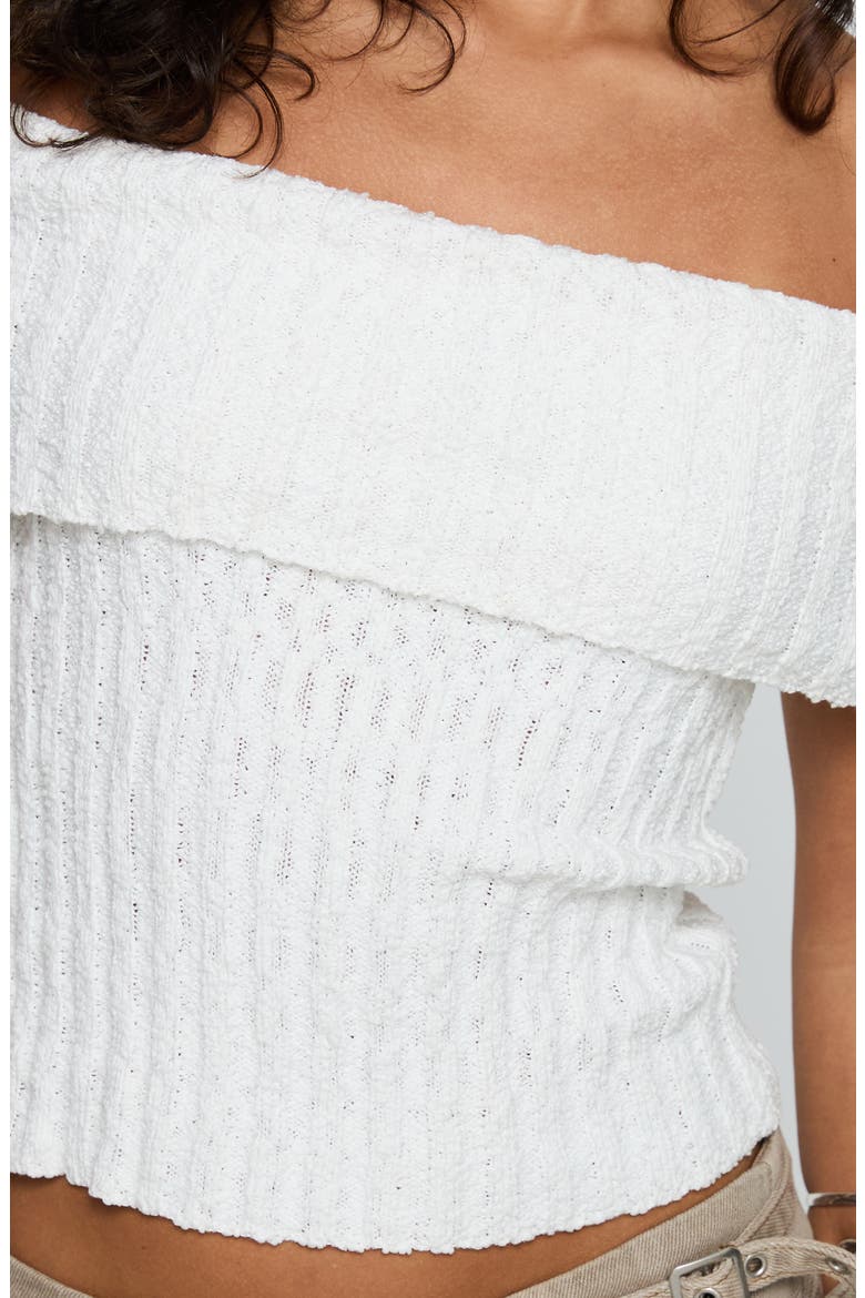 Murmur Foldover Off the Shoulder Rib Top, Alternate, color, WHITE