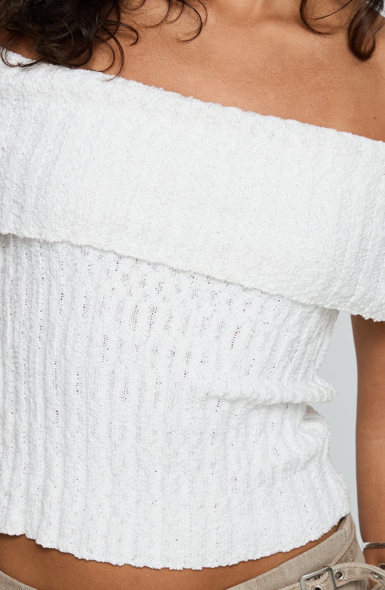 Princess Polly Murmur Foldover Off the Shoulder Rib Top, Alternate, color, White