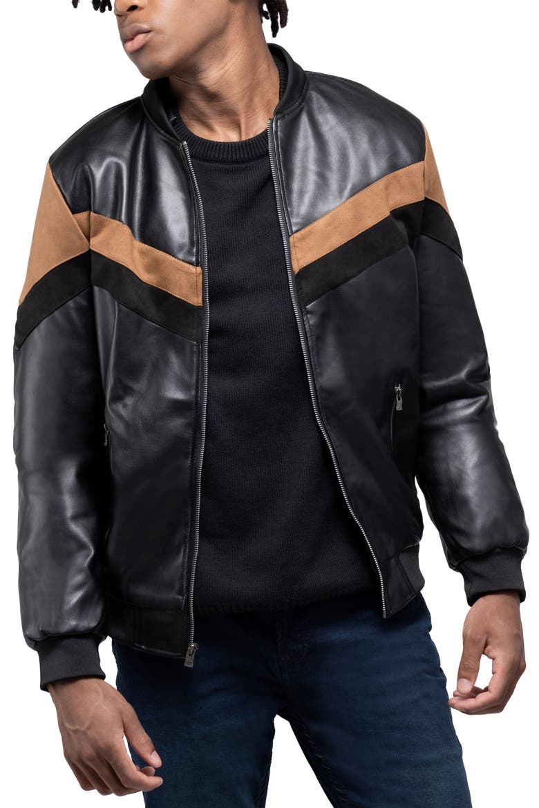 Hooded Faux Leather Jacket, Alternate, color, BLACK/ BROWN