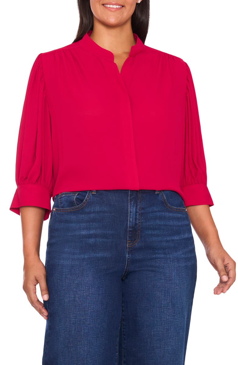 CeCe Hidden Placket Shirt, Main, color, Rose Cerise