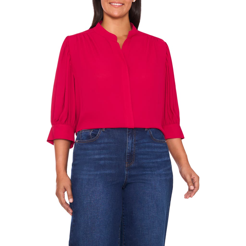 Cece Hidden Placket Shirt In Red
