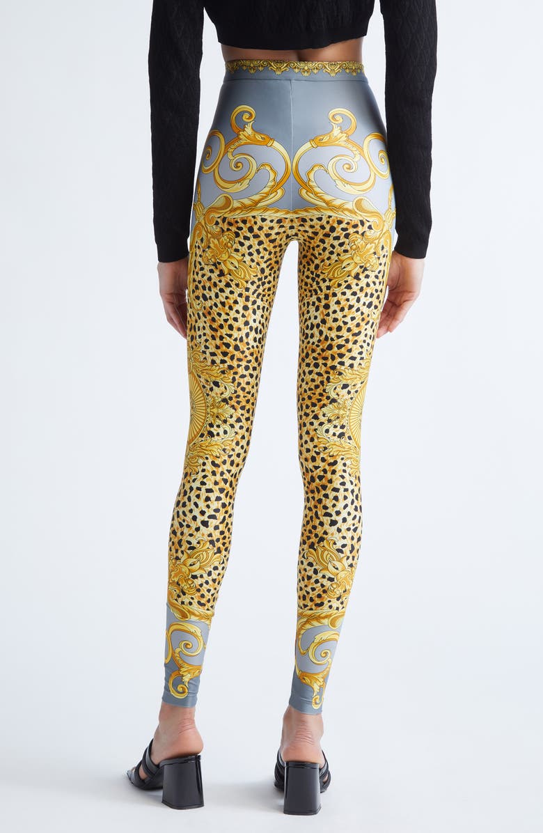 Versace Cheetah Foulard Print Leggings, Alternate, color, Light Grey Elephant Grey