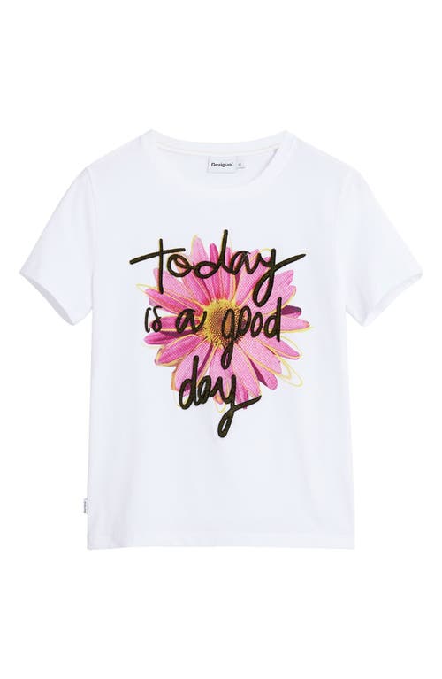 Desigual Stretch Cotton Graphic T-shirt In White