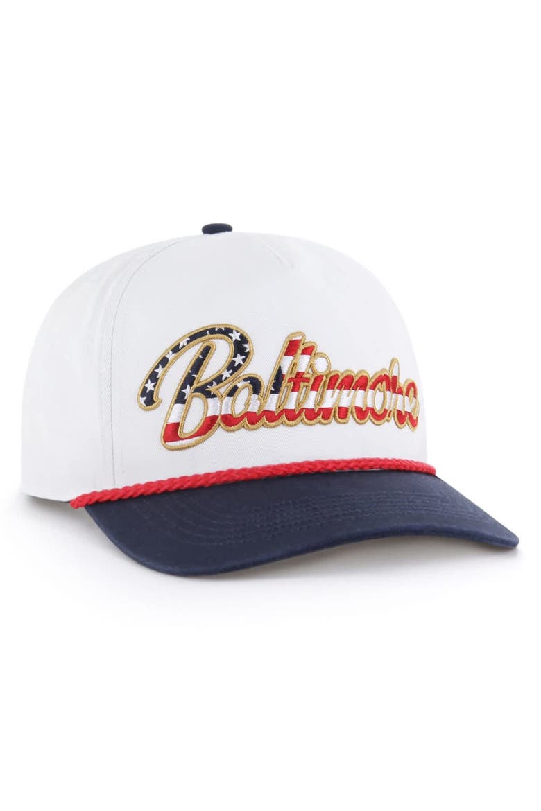 Men's '47 White Baltimore Ravens Patriotic Overhand Hitch Adjustable Hat, Alternate, color, White