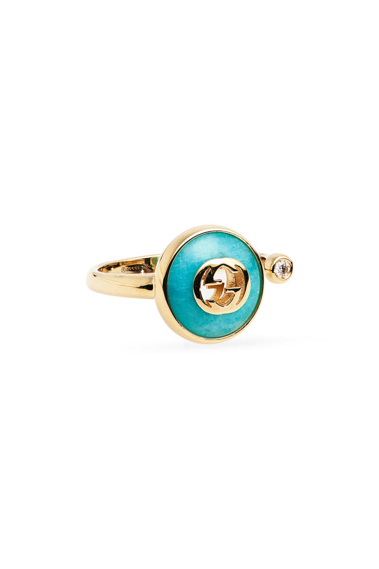Interlocking GG 18K Gold & Diamond Ring, Main, color, TURQUOISE/ YELLOW GOLD