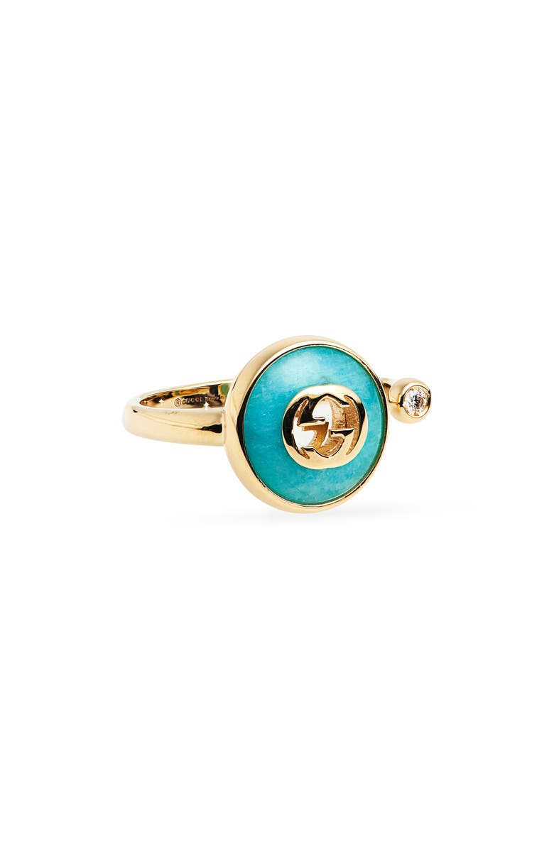 Gucci Interlocking GG 18K Gold & Diamond Ring, Main, color, Turquoise/ Yellow Gold