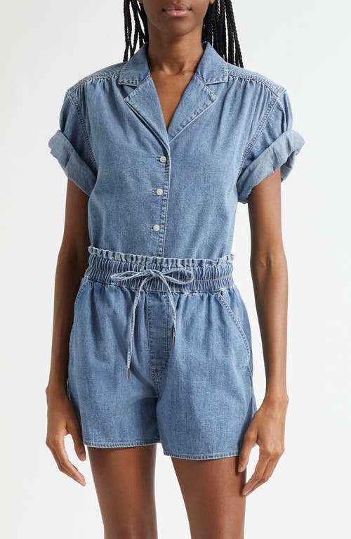 Veronica Beard Ilene Denim Cuff-sleeve Top In Starlight