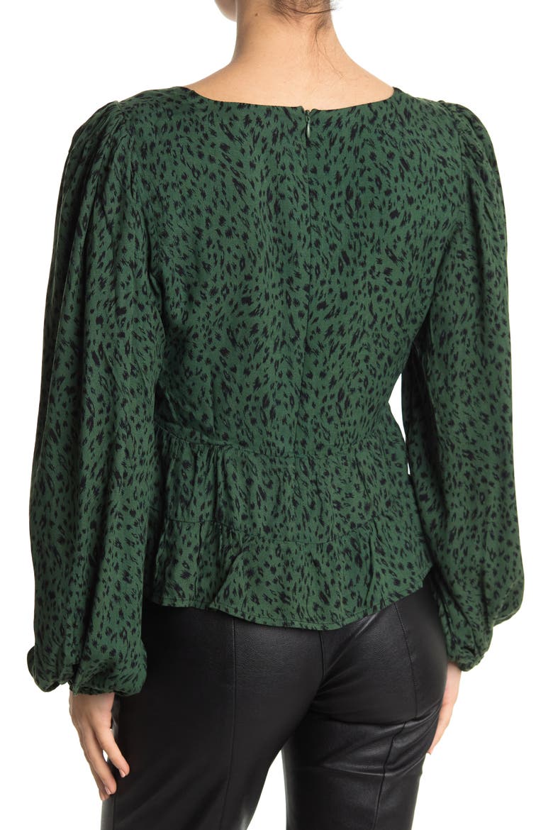 Soni Ruched Balloon Sleeve Crop Top, Alternate, color, GREEN ANIMAL