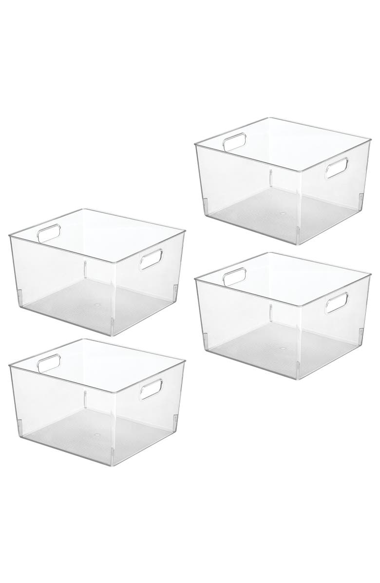 mDesign miDesign Plastic Closet Storage Organizer Container Bin, Handles - 4 Pack, USA Made, Alternate, color, Clear
