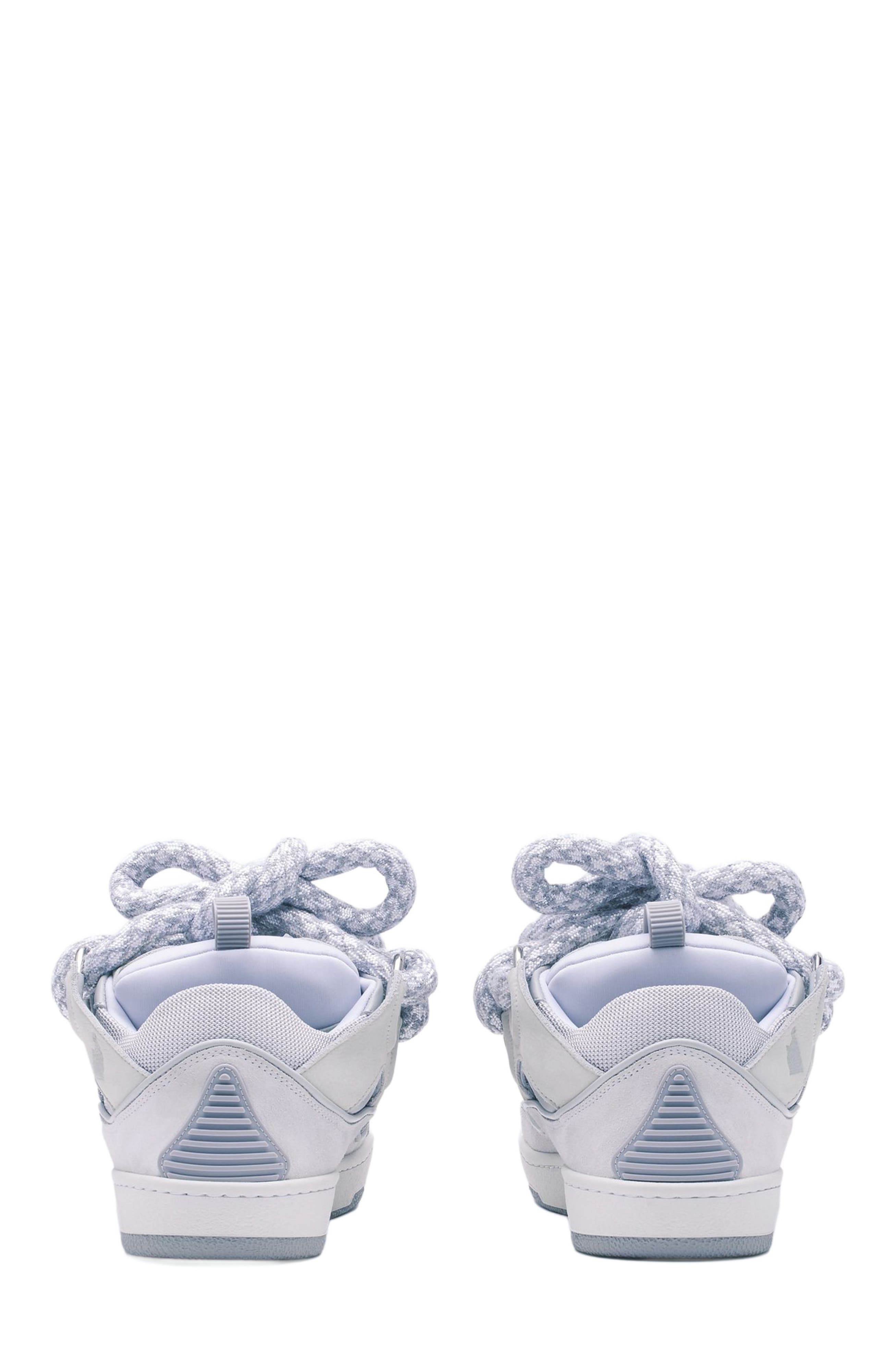 Lanvin CURB SNEAKERS IN LEATHER WITH SNAKE LACES, Alternate, color, White