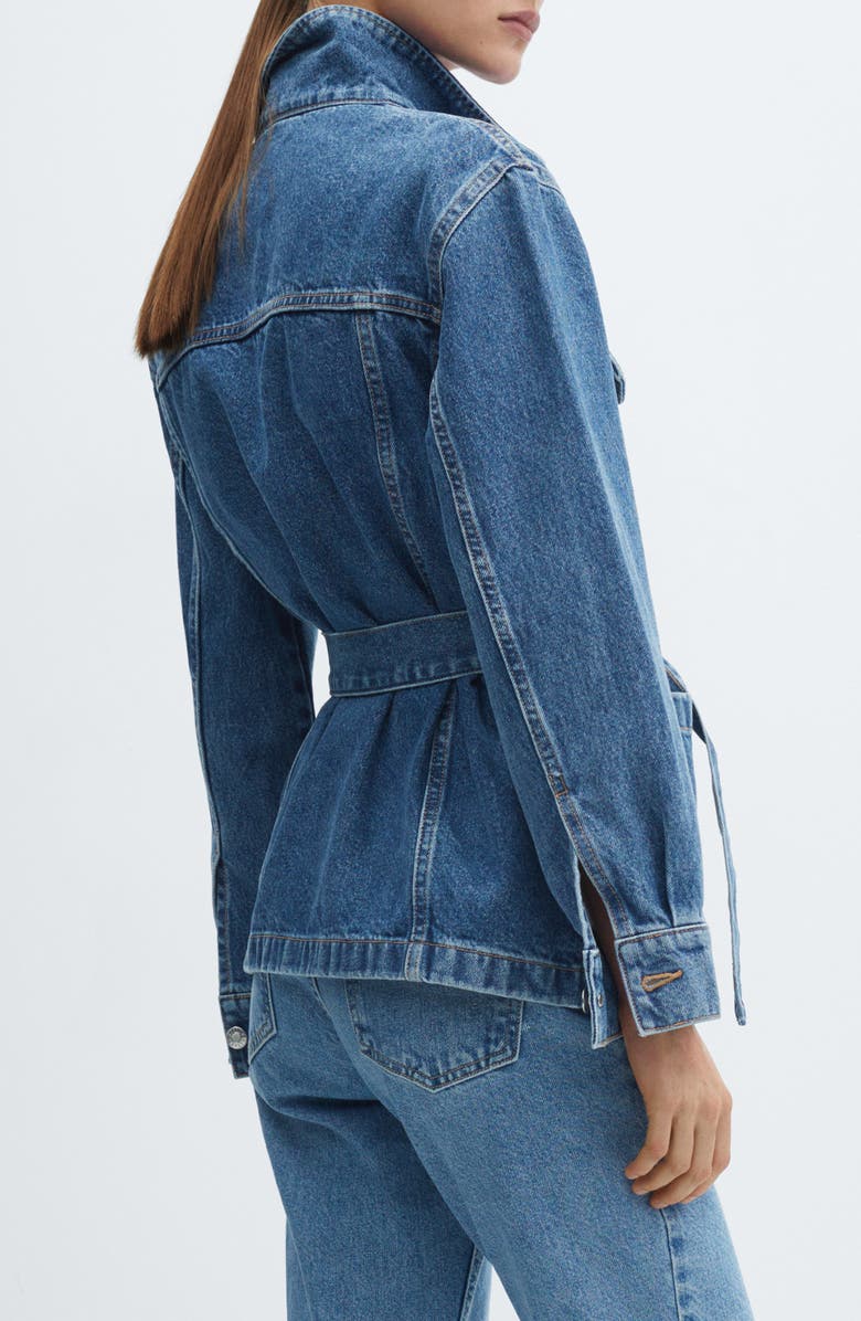 MANGO Tie Waist Denim Jacket, Alternate, color,