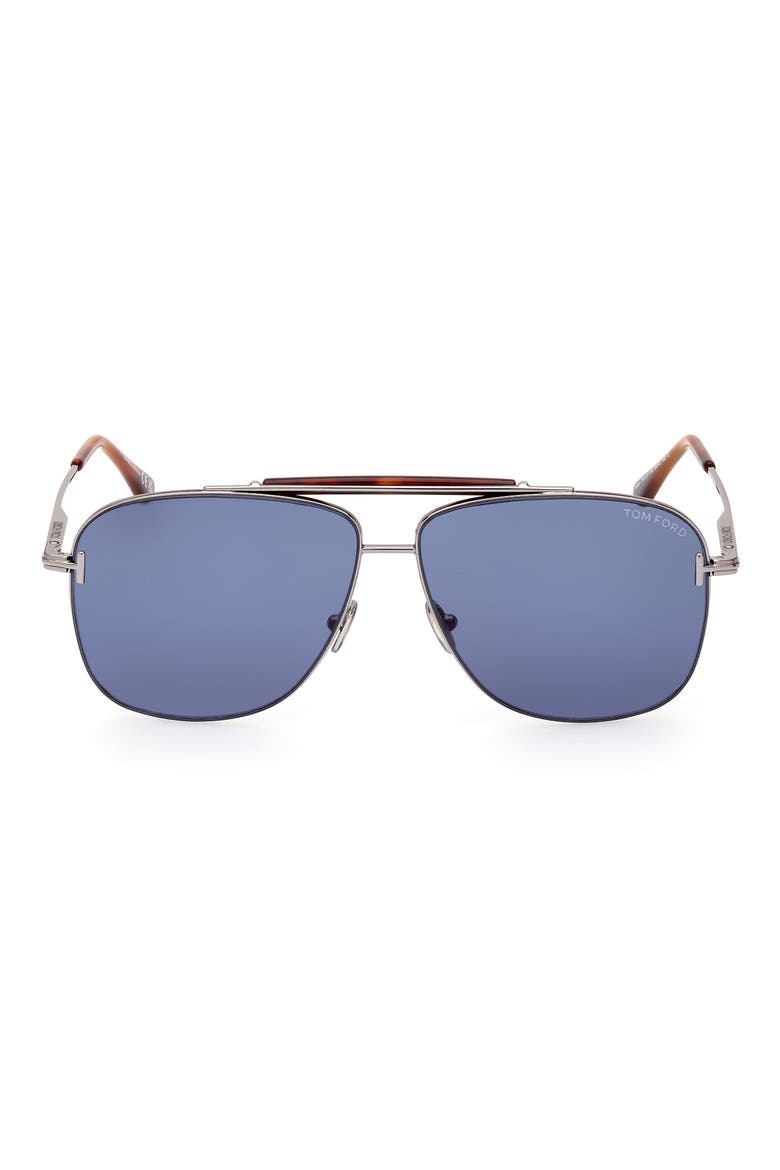 Jaden 60mm Polarized Navigator Sunglasses, Main, color, SHINY LIGHT RUTHENIUM / BLUE