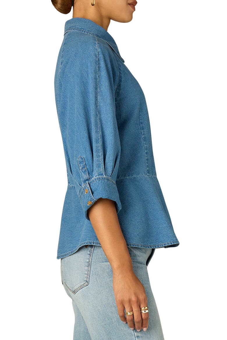Peplum Denim Shirt, Alternate, color, MID BLUE