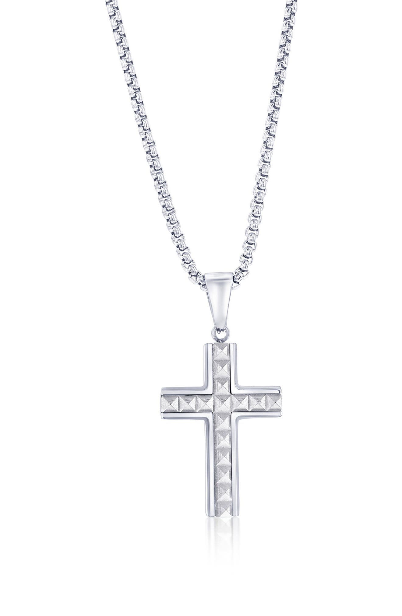 BLACKJACK Men's Textured Pyramid Cross Pendant Necklace
