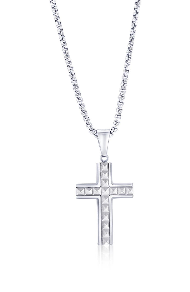 BLACKJACK Men's Textured Pyramid Cross Pendant Necklace, Main, color, Silver