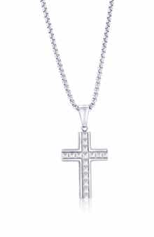 BLACKJACK Men's Textured Pyramid Cross Pendant Necklace