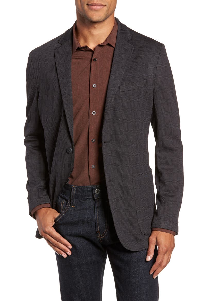Slim Fit Stretch Knit Sport Coat, Main, color, CHARCOAL CHECK