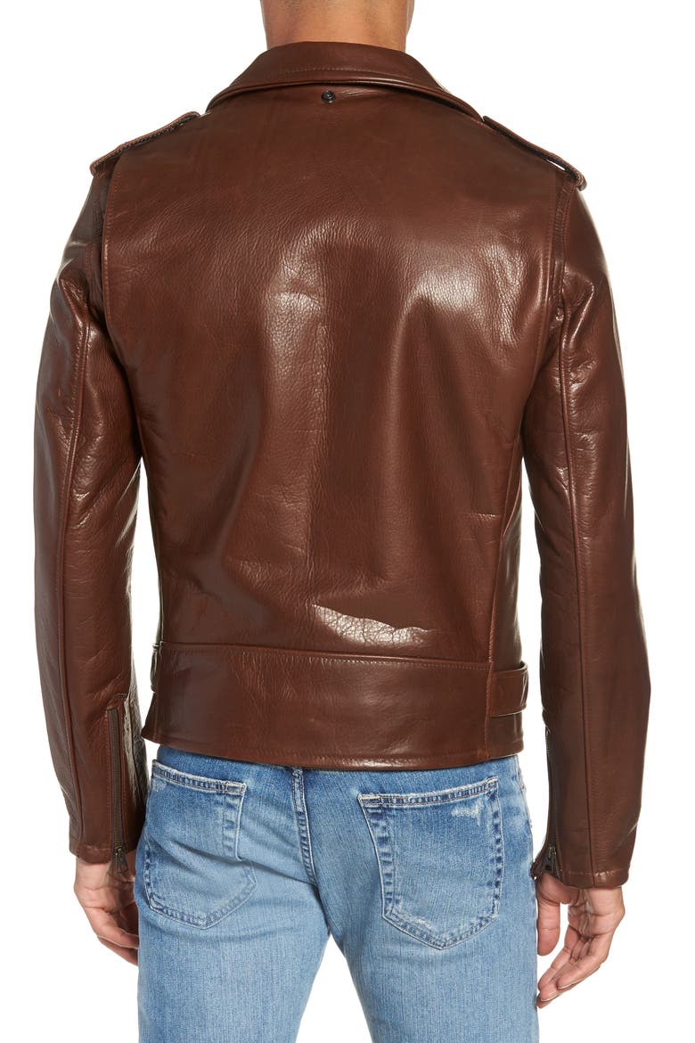 '50s Cowhide Leather Moto Jacket, Alternate, color, BROWN