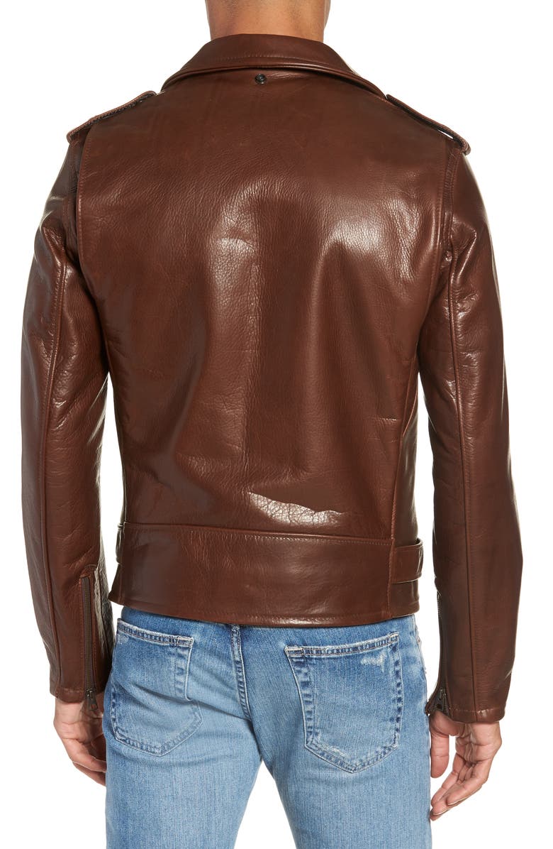 Schott NYC '50s Cowhide Leather Moto Jacket, Alternate, color, Brown