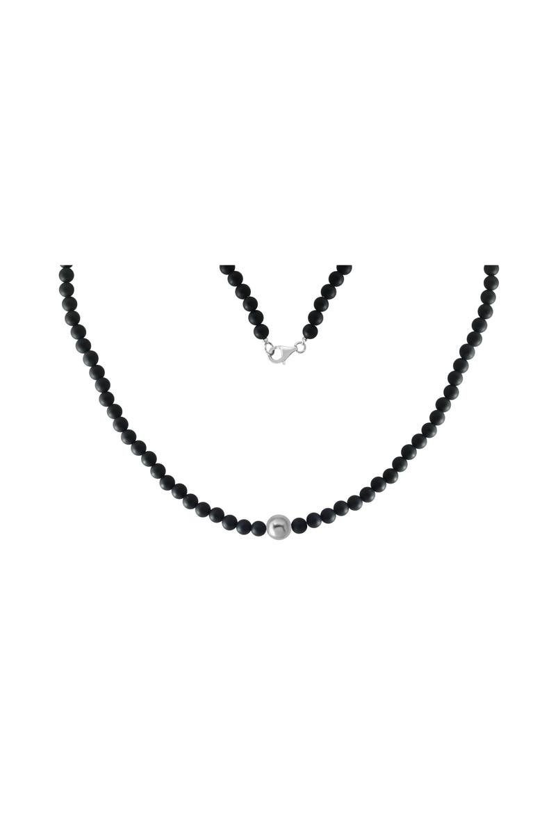 Sterling Silver Black Tahitian Pearl & Onyx Bead Necklace, Alternate, color, BLACK
