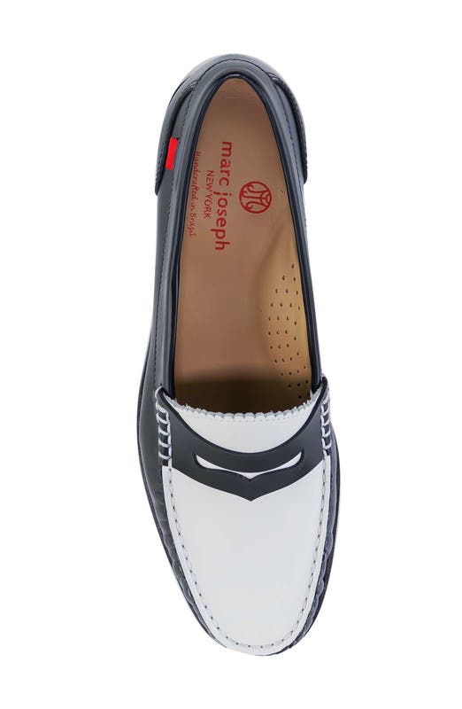Marc Joseph New York East Village 2.0 Leather Penny Loafer, Alternate, color, Black & White Polished Napa
