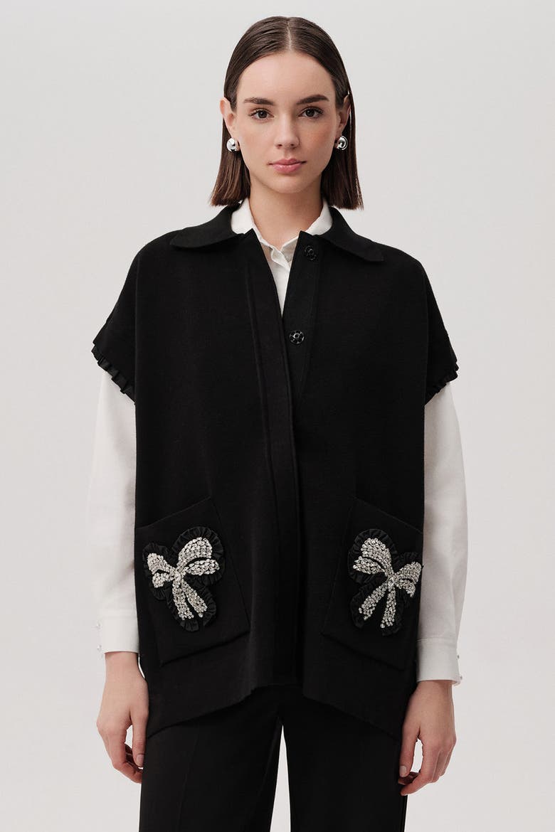 Stone Pocket Detail Collar Knit Vest, Main, color, BLACK