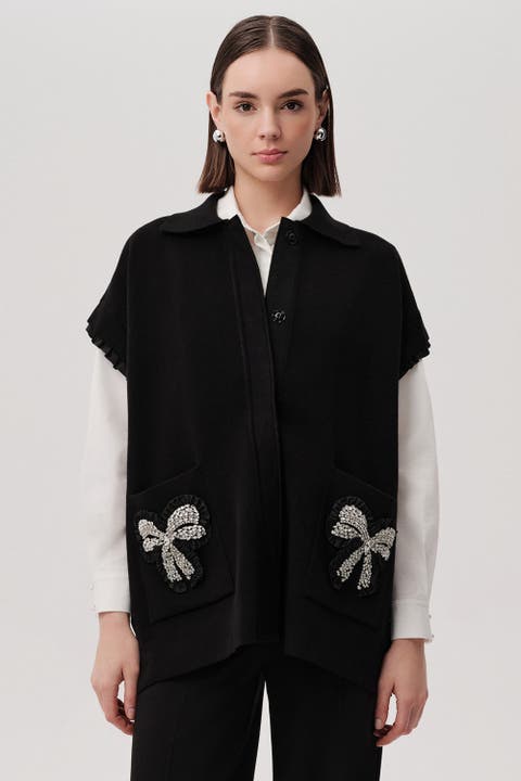 Stone Pocket Detail Collar Knit Vest
