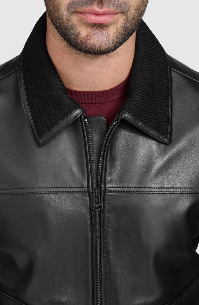 Cole Haan Knit Trim Leather Jacket, Alternate, color, Black