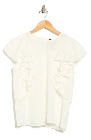 Forgotten Grace Flowing Ruffle Top In Neutral