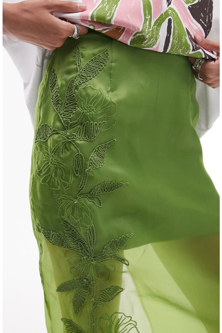 Embroidered Cotton Organza Midi Skirt, Alternate, color, MEDIUM GREEN