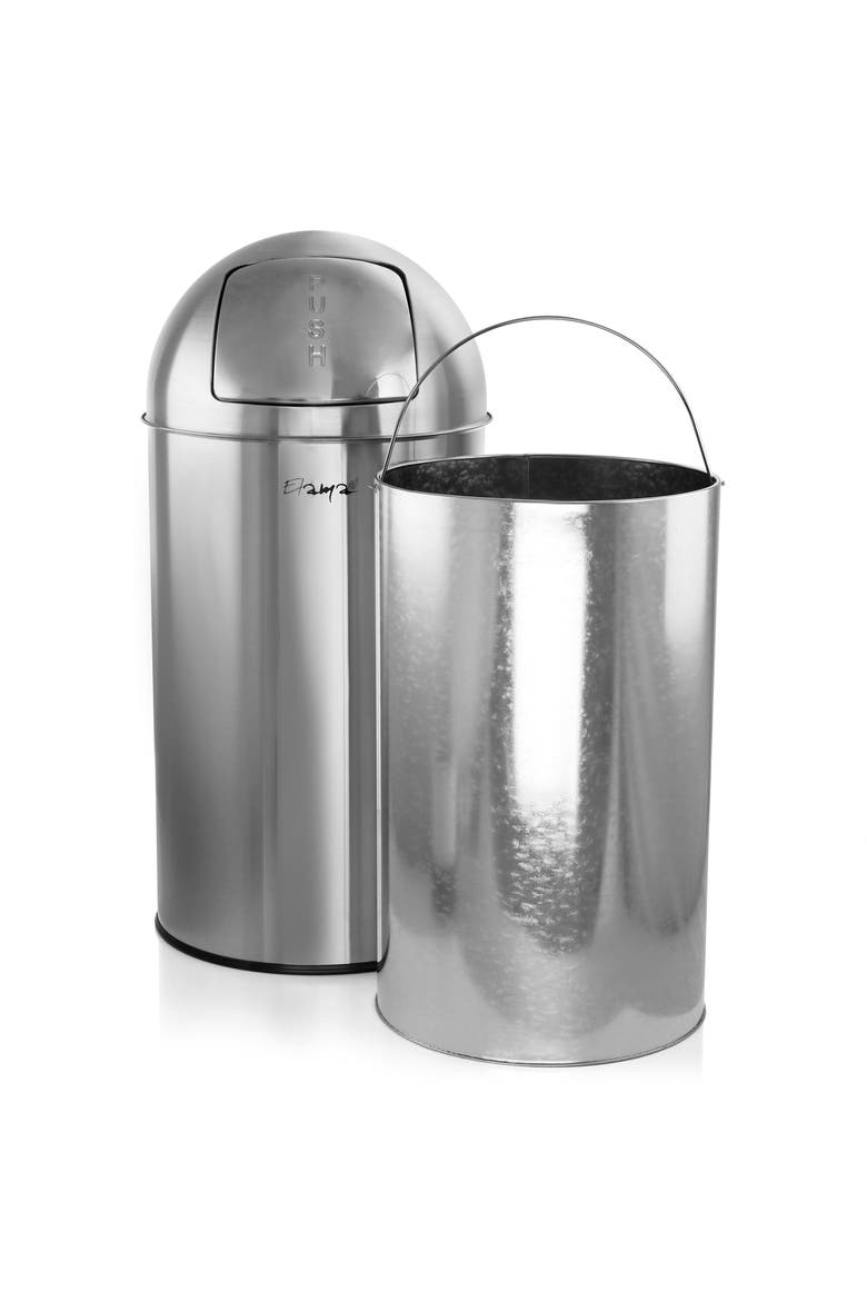 13 Gallon Push Lid Stainless Steel Trash Bin, Alternate, color, Silver