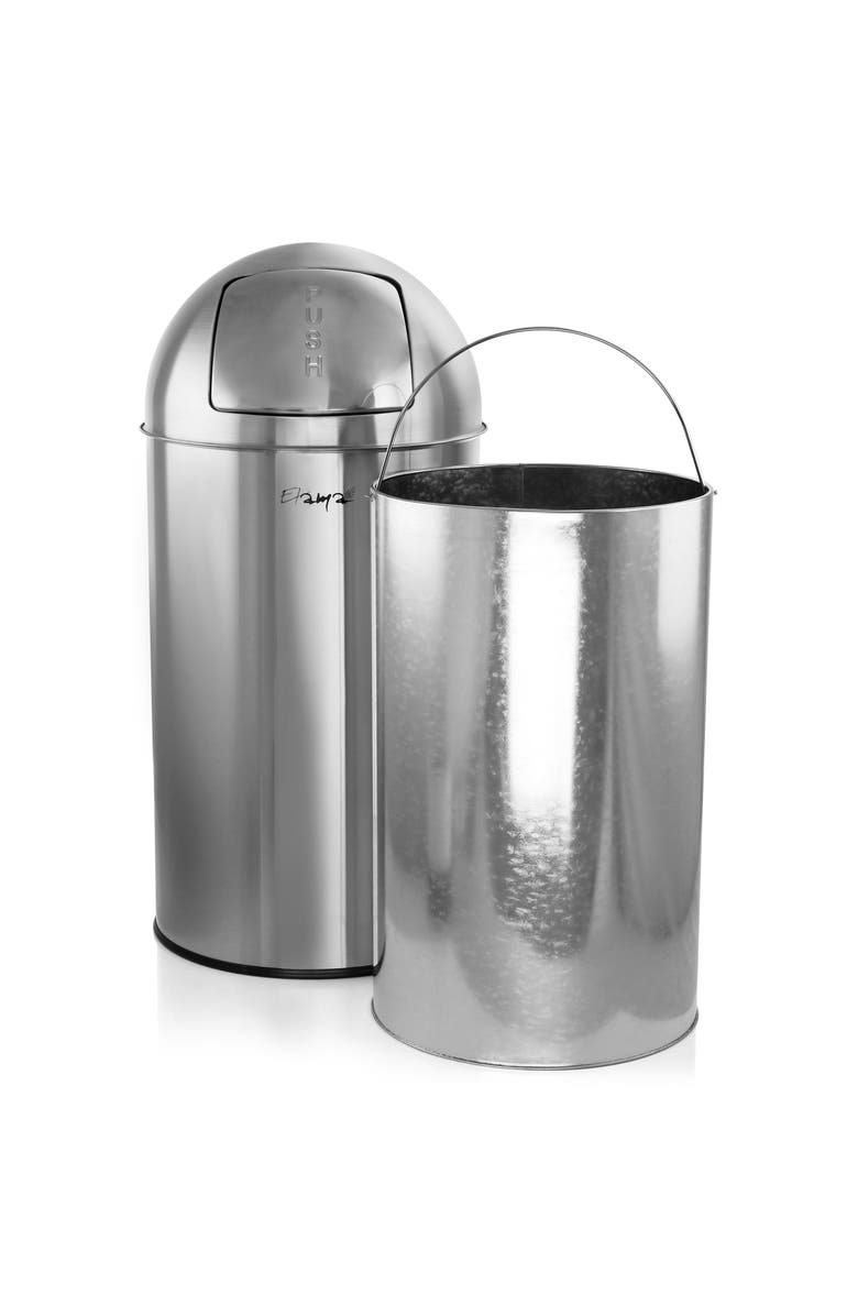 Elama 50 Liter Large 13 Gallon Push Lid Stainless Steel Cylindrical Home and Kitchen Trash Bin, Alternate, color, Silver