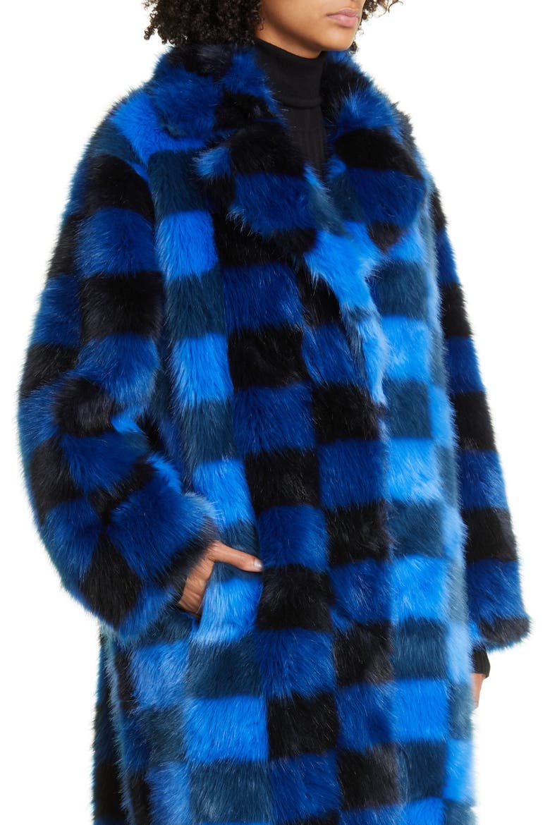 Mio Checkerboard Faux Fur Coat, Alternate, color, MULTI BLUE CHECK
