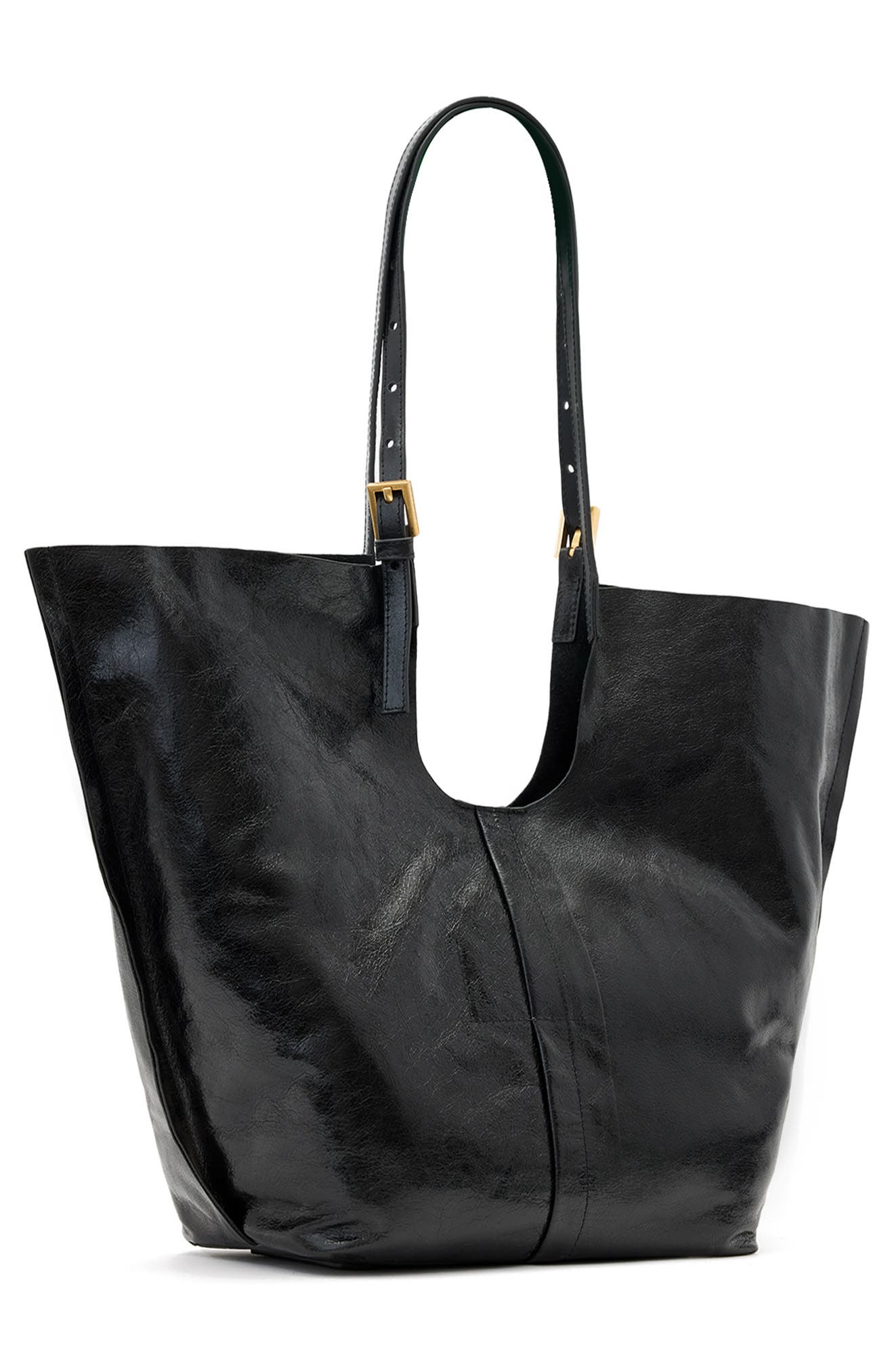 AllSaints Ara Shine Tote Bag, Alternate, color, Glazed Black