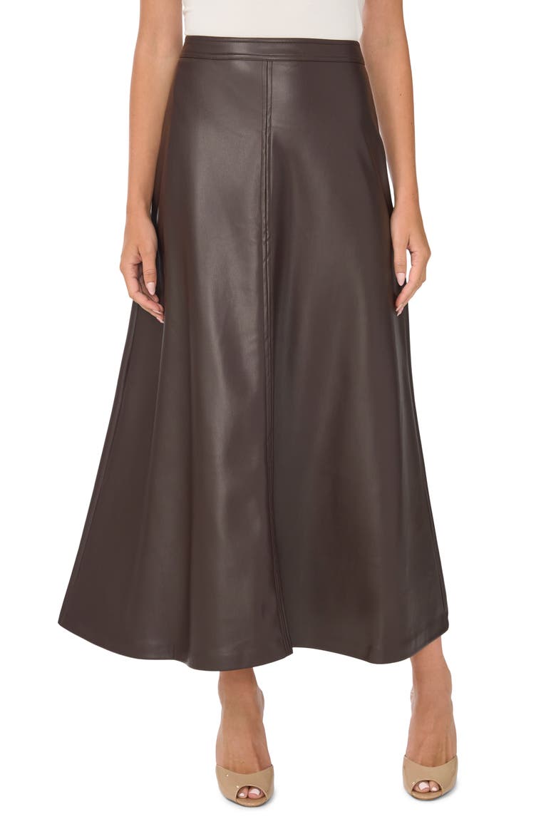 Faux Leather A-Line Skirt, Main, color, CHOCOLATE