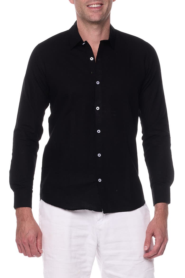 Linen Sport Shirt, Main, color, BLACK