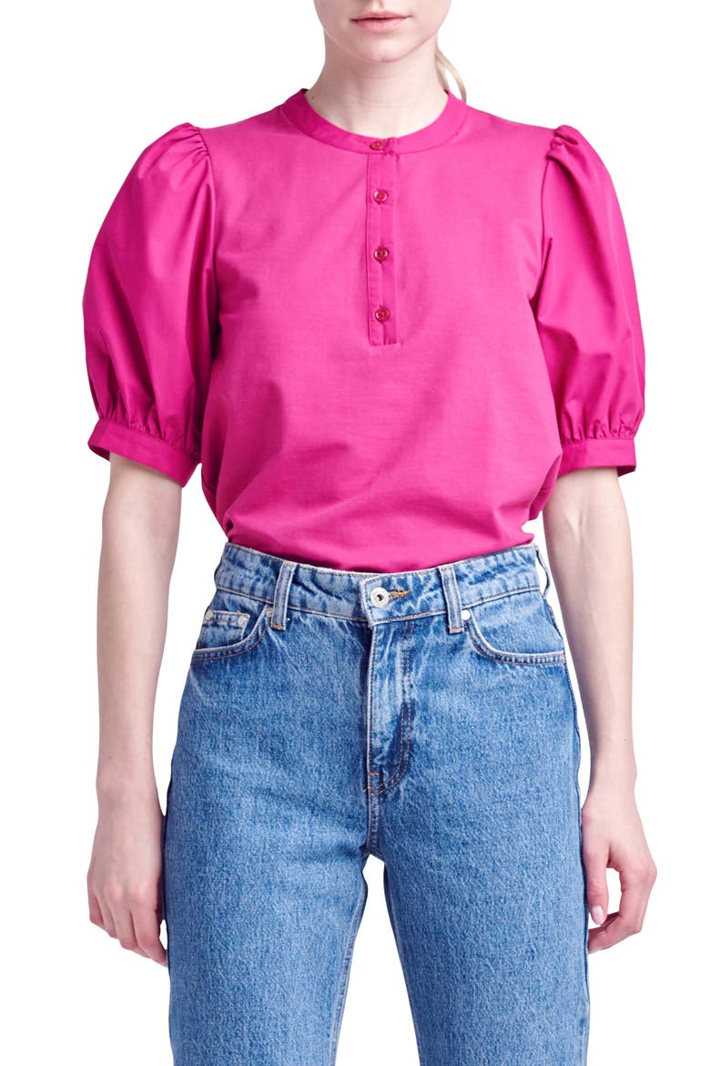 Mixed Media Puff Sleeve Top, Main, color, BERRY