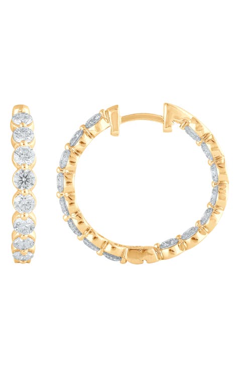 14K Gold Round Cut Lab-Created Diamond Hoop Earrings - 1.0ct