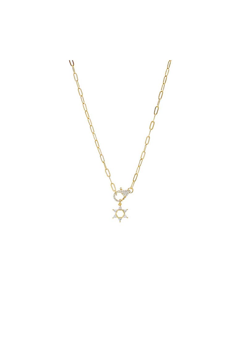 CZ Star of David Clasp Charm Necklace, Main, color, Gold