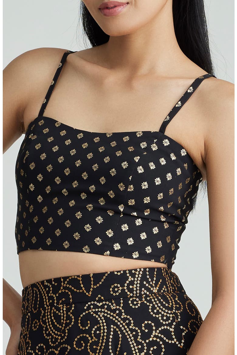 Eva Brocade Silk Crop Top, Alternate, color, BLACK