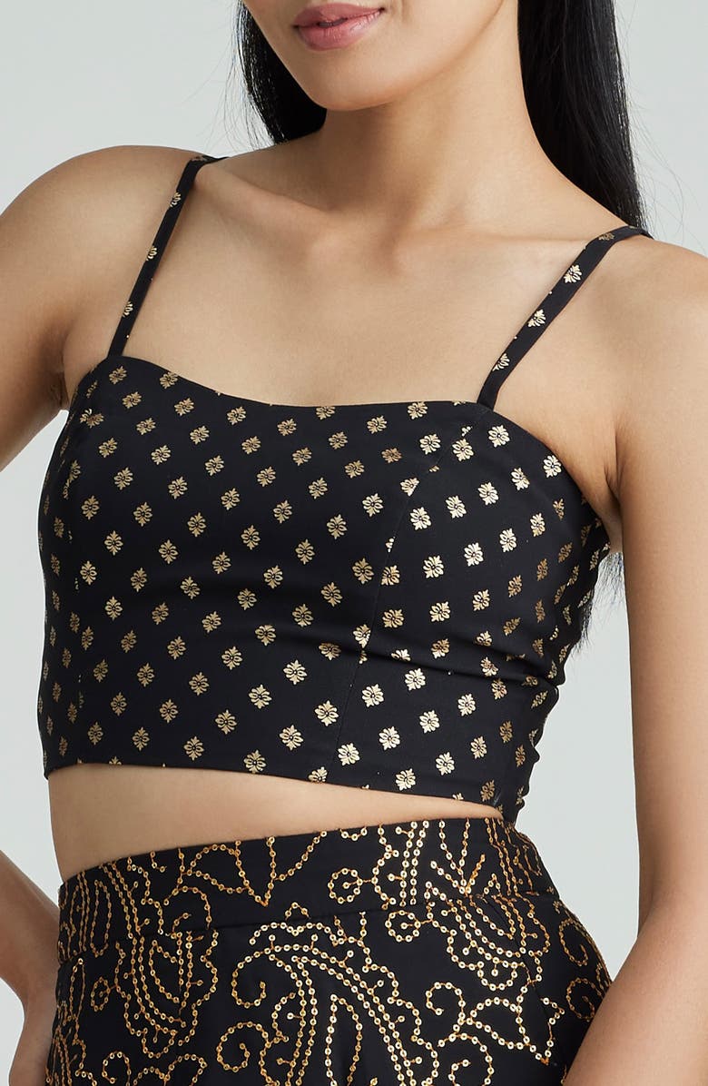 holiCHIC Eva Brocade Silk Crop Top, Alternate, color, Black