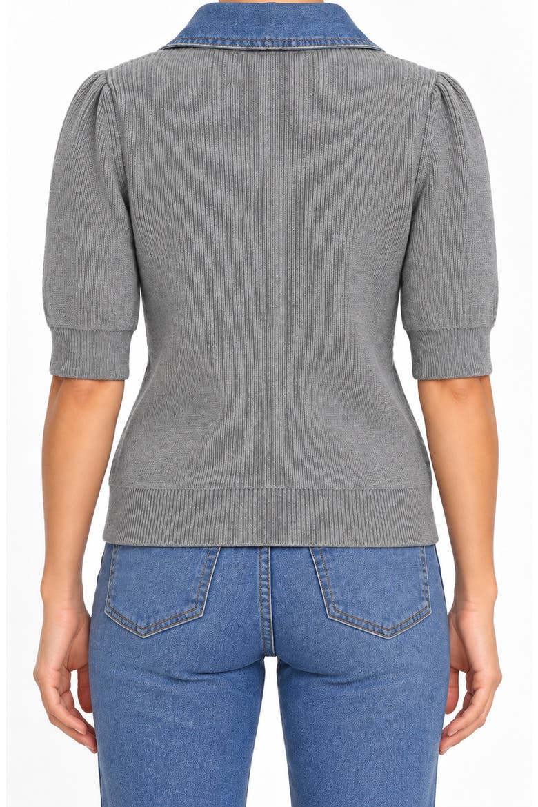 Denim Collar Short Sleeve Cardigan, Main, color, HEATHER GREY/ LIGHT D