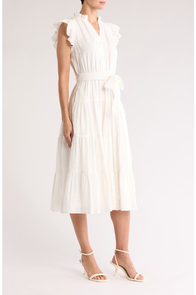 Dianthus Tiered Cotton Midi Dress, Alternate, color, WHITE