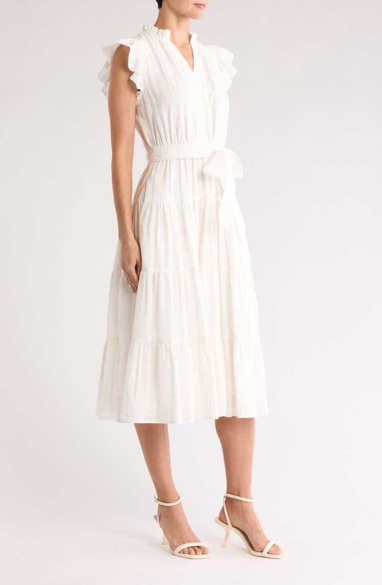 GIBSONLOOK Dianthus Tiered Cotton Midi Dress, Alternate, color, White